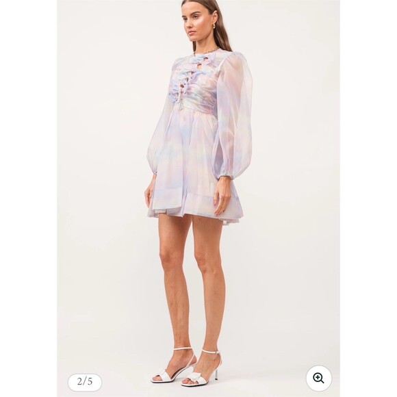 Sofie the label Mini Dress Womens L Pastel Rainbow Organza Bow Long Sleeve - Picture 3 of 6